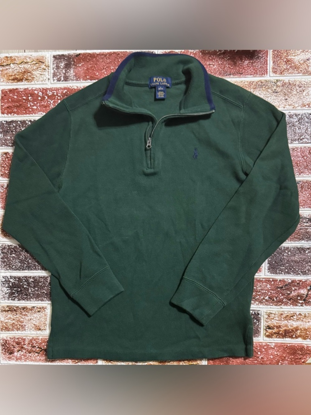 Polo Ralph Lauren 1/4 Quarter zip pullover boys L 14-16 green blue long sleeve